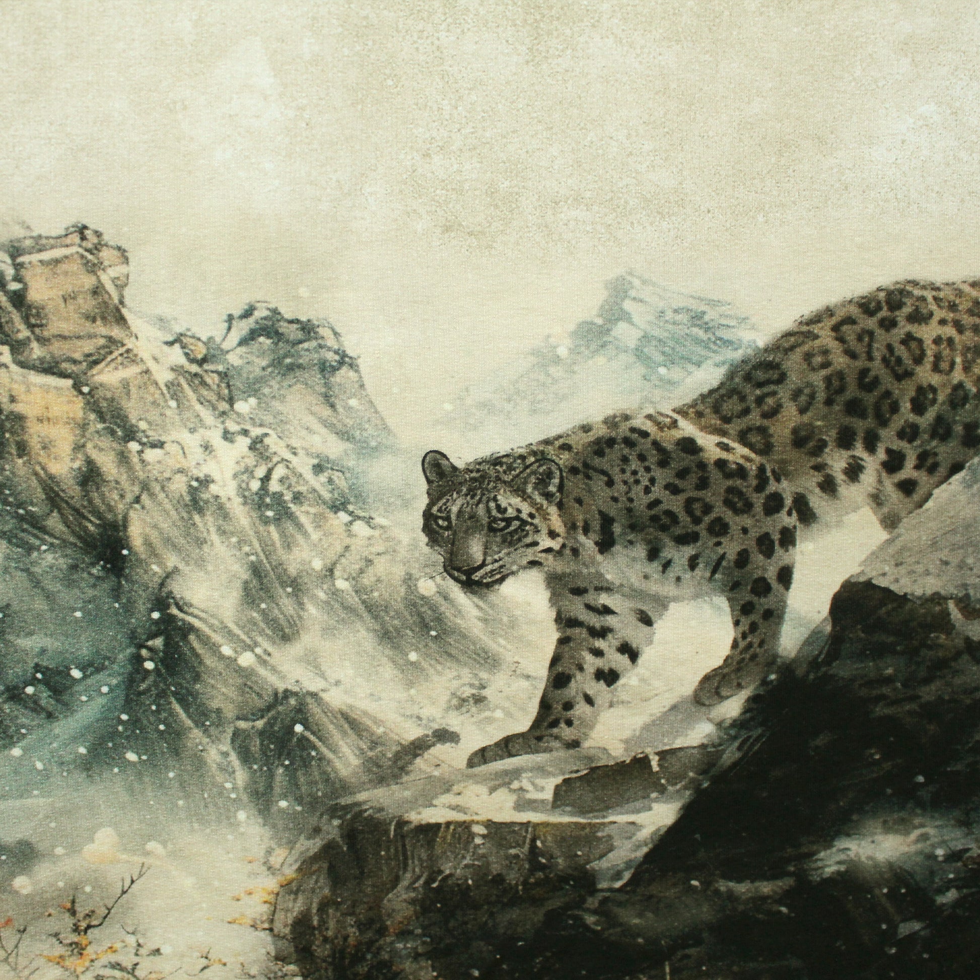 'big cat summit' Dutch digital cotton brushed French terry panel, Oeko-Tex cert.