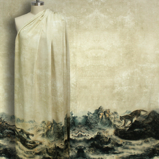 'big cat summit' Dutch digital cotton brushed French terry panel, Oeko-Tex cert.