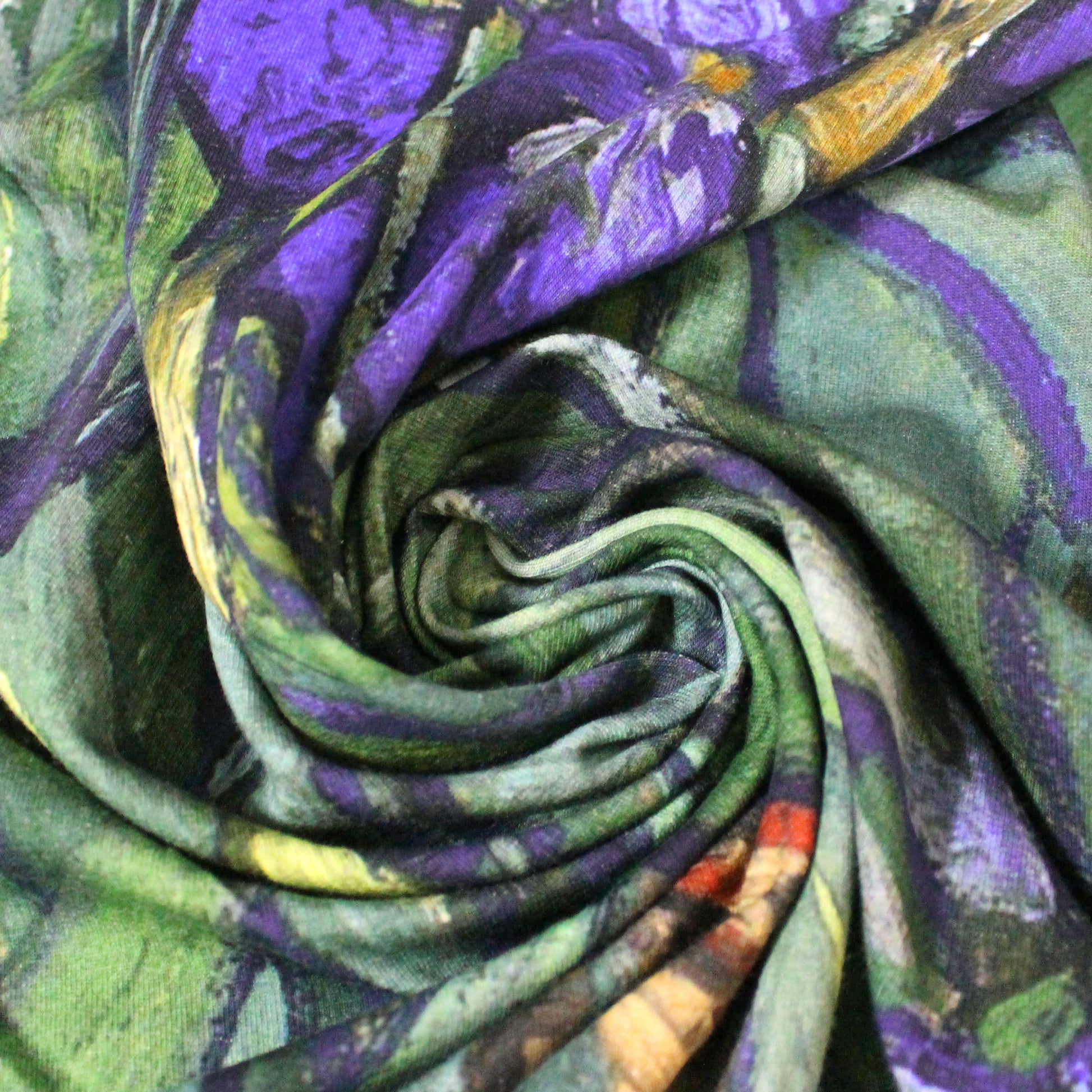 'Vincent's Irises' Dutch digital cotton brushed French terry panel, Oeko-Tex cert.