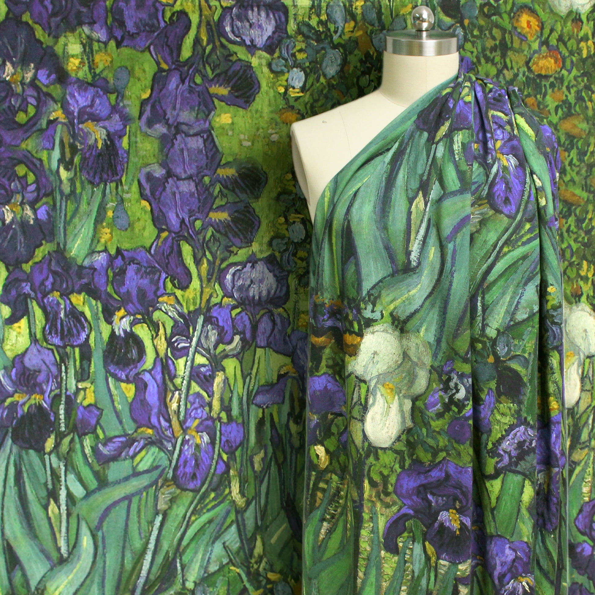 'Vincent's Irises' Dutch digital cotton brushed French terry panel, Oeko-Tex cert.