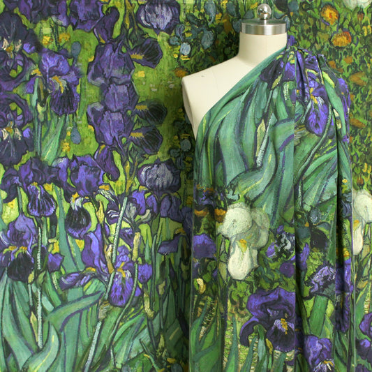 'Vincent's Irises' Dutch digital cotton brushed French terry panel, Oeko-Tex cert.