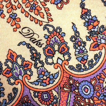 jersey, cotton knit bordered panel print 'paisley scroll' - purple/peach