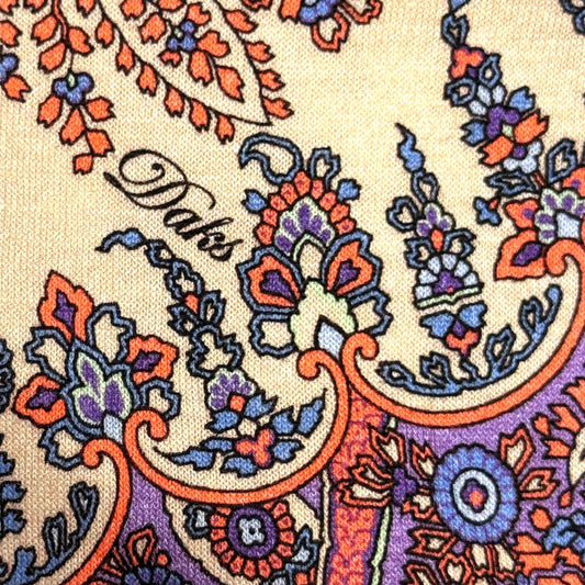 jersey, cotton knit bordered panel print 'paisley scroll' - purple/peach