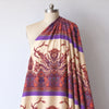 jersey, cotton knit bordered panel print 'paisley scroll' - purple/peach