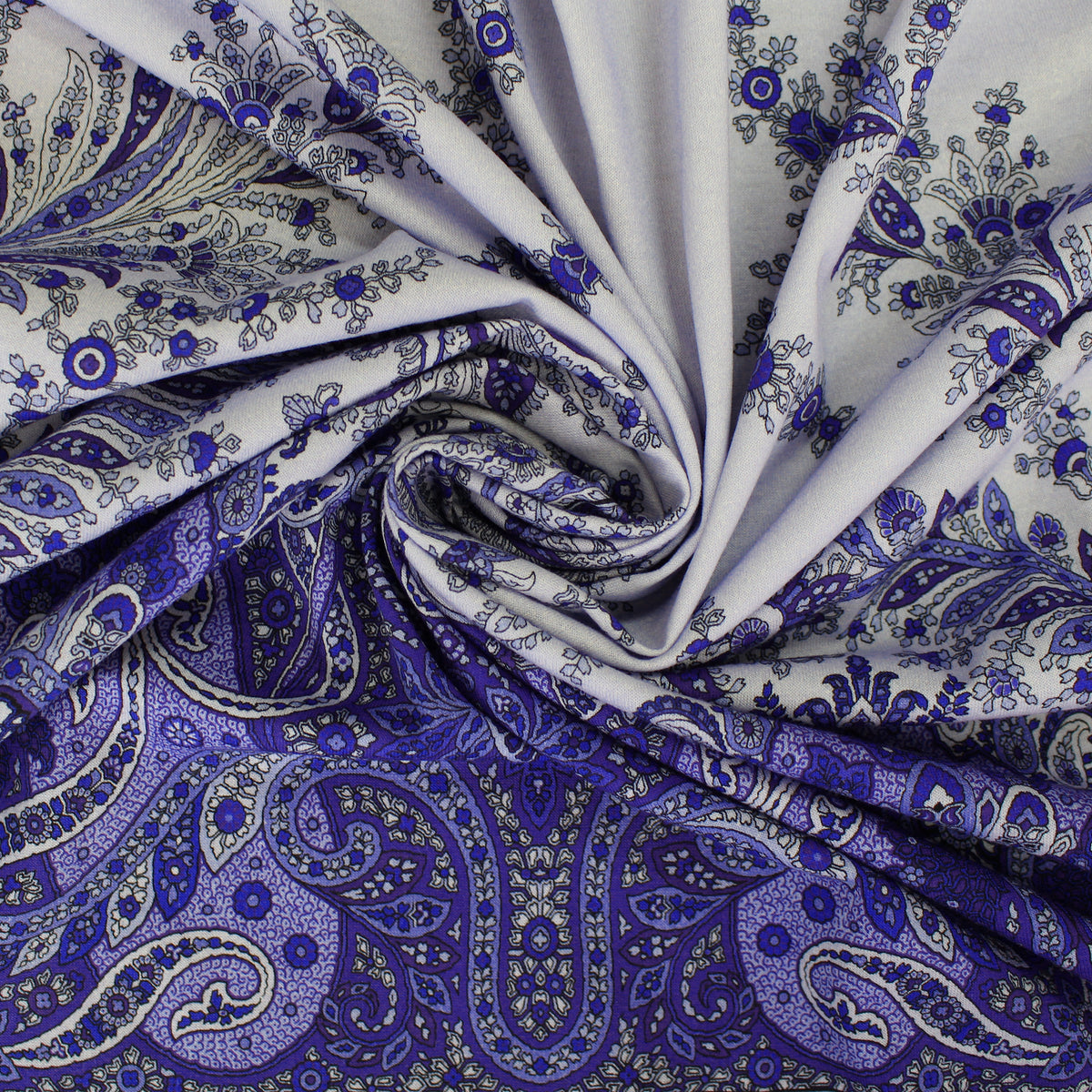 jersey, cotton knit bordered panel print 'paisley scroll' - wedgwood