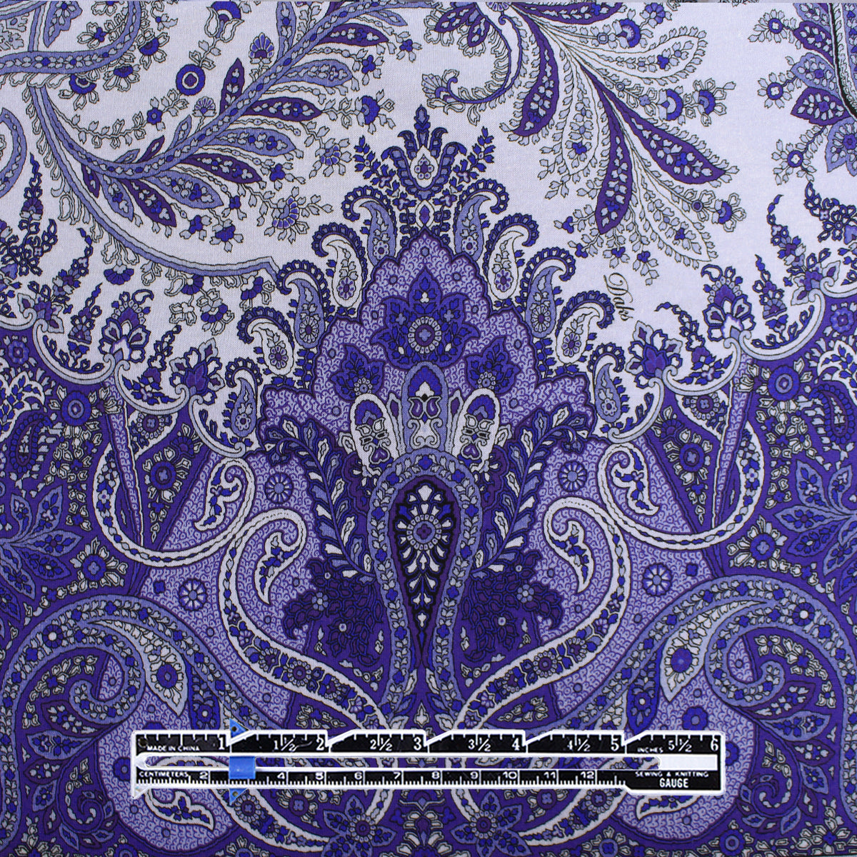 jersey, cotton knit bordered panel print 'paisley scroll' - wedgwood