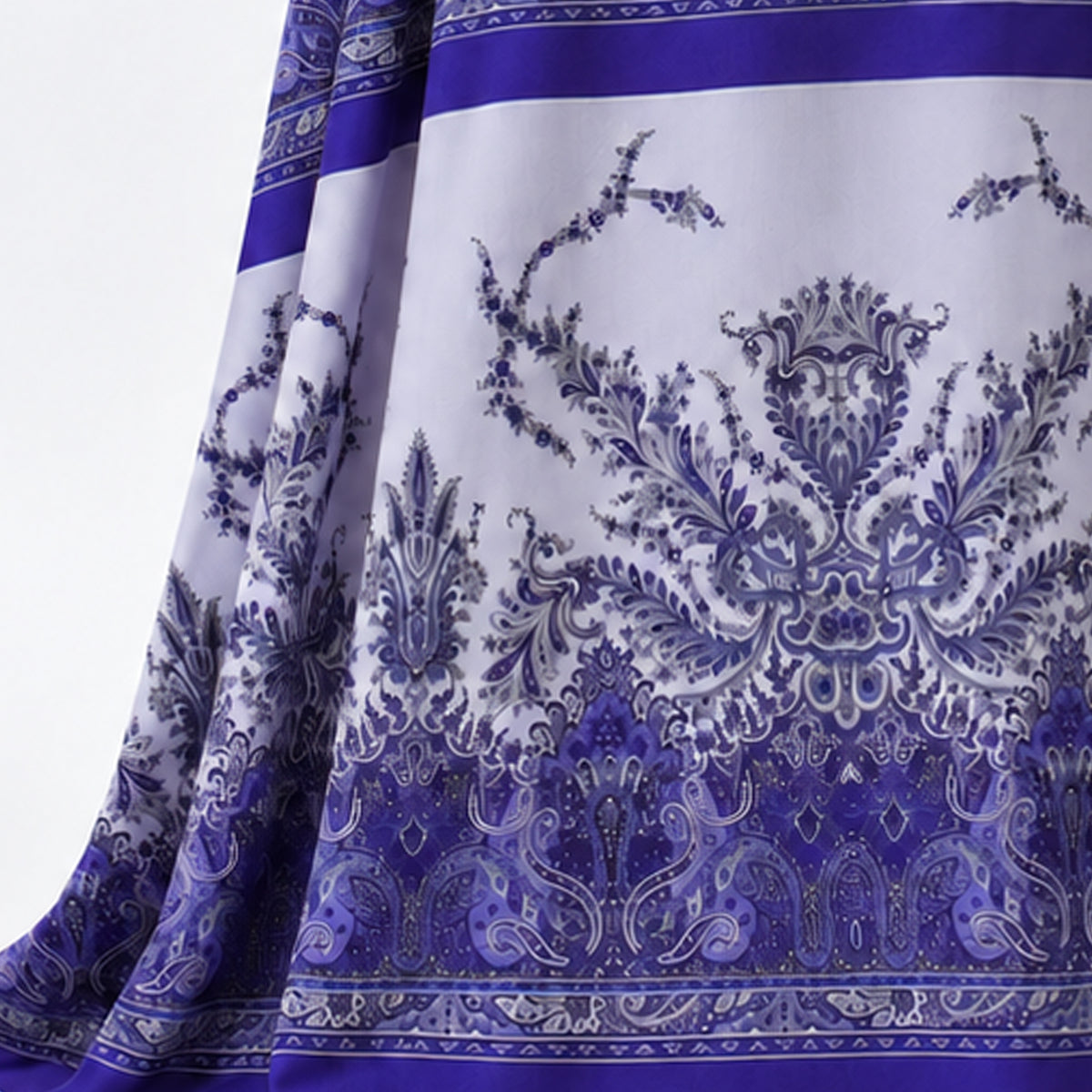 jersey, cotton knit bordered panel print 'paisley scroll' - wedgwood