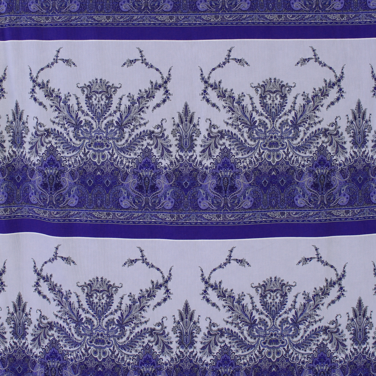jersey, cotton knit bordered panel print 'paisley scroll' - wedgwood