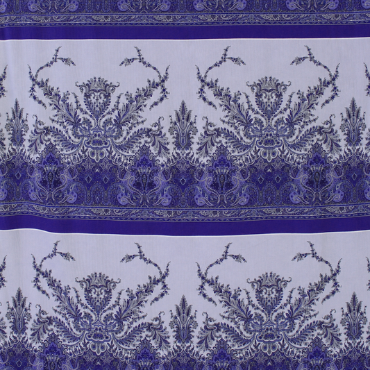 jersey, cotton knit bordered panel print 'paisley scroll' - wedgwood