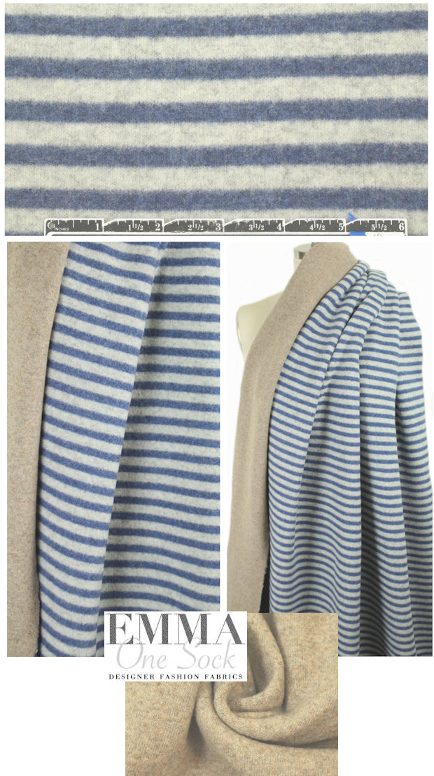 Italian 2-ply wool blend fleecy knit- blue/taupe