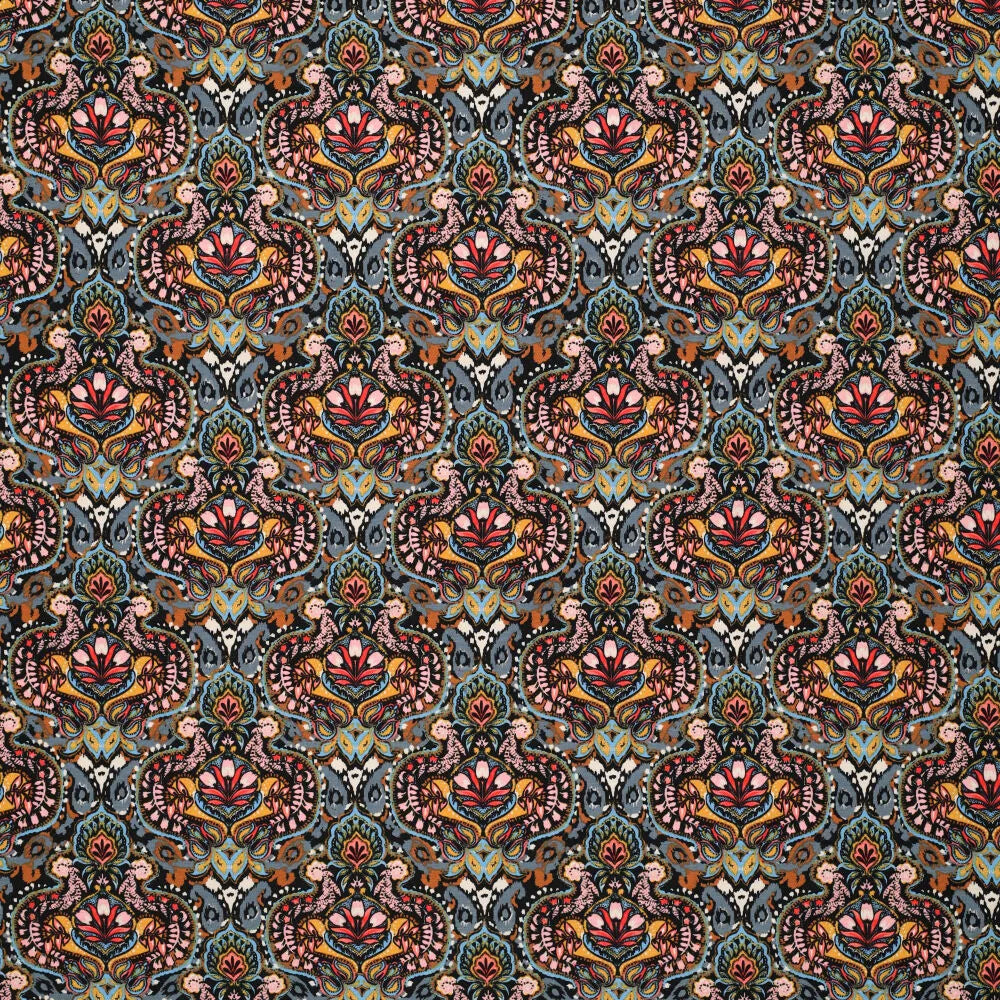 'persian flowers' drapey viscose blend knit, Oeko-Tex cert.