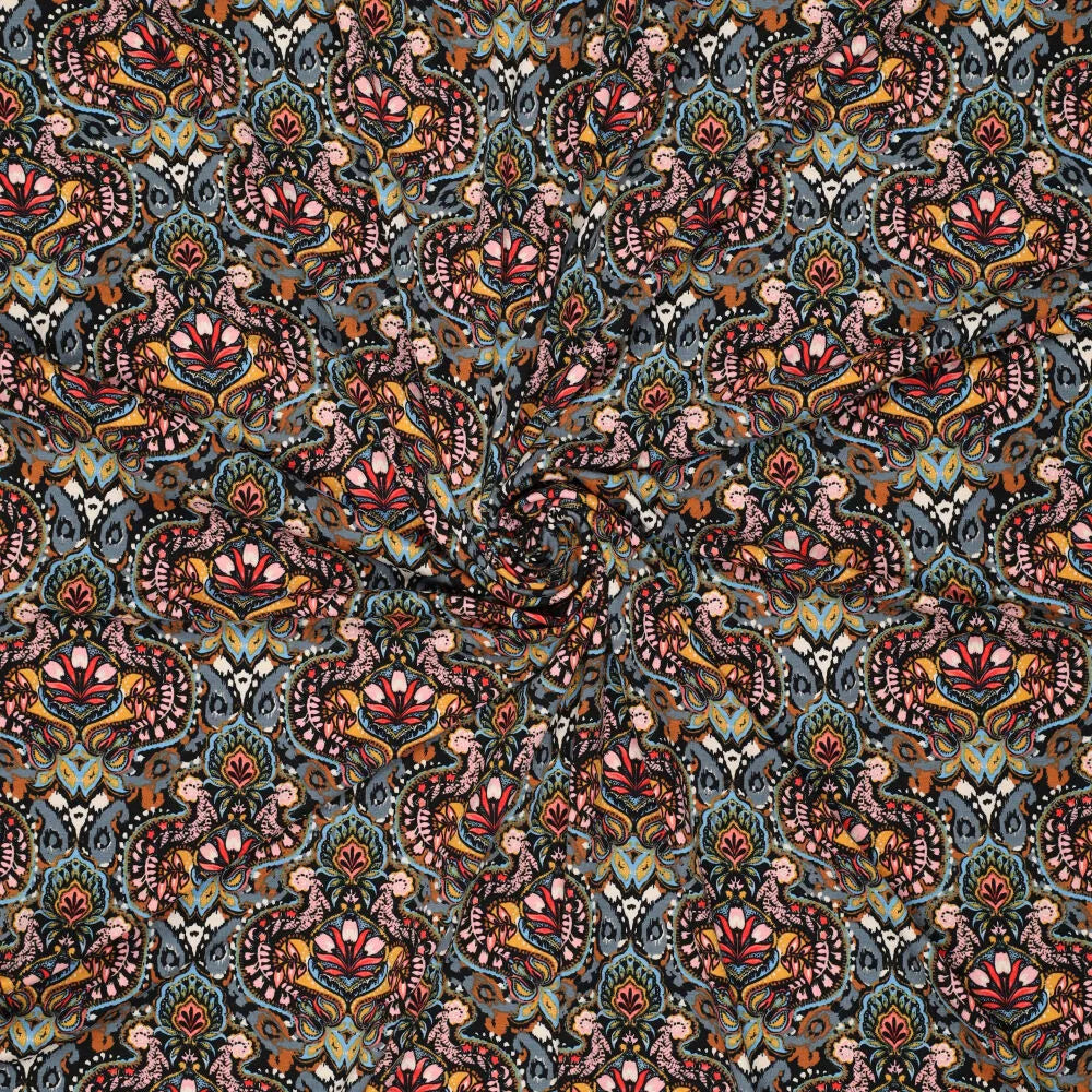 'persian flowers' drapey viscose blend knit, Oeko-Tex cert.