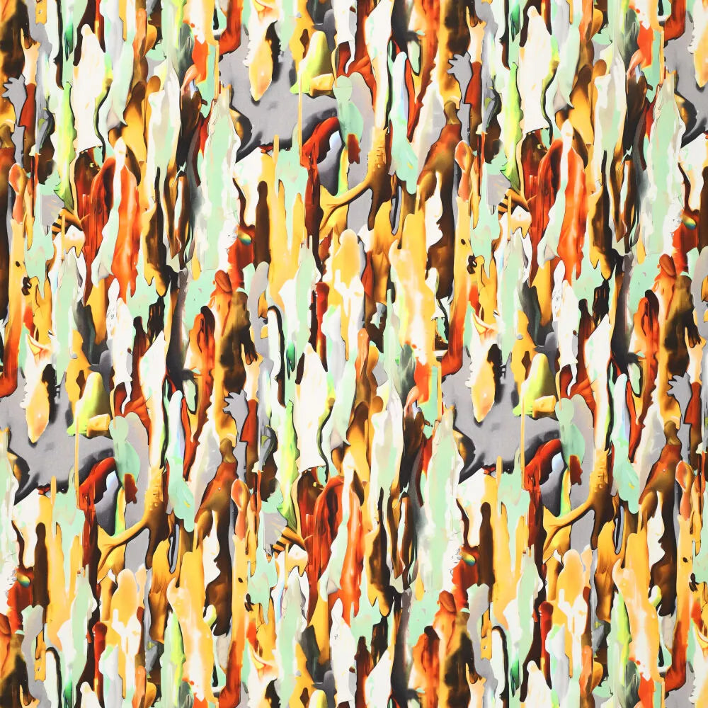 'artist's camo' printed stretch cotton woven, Oeko-Tex cert.