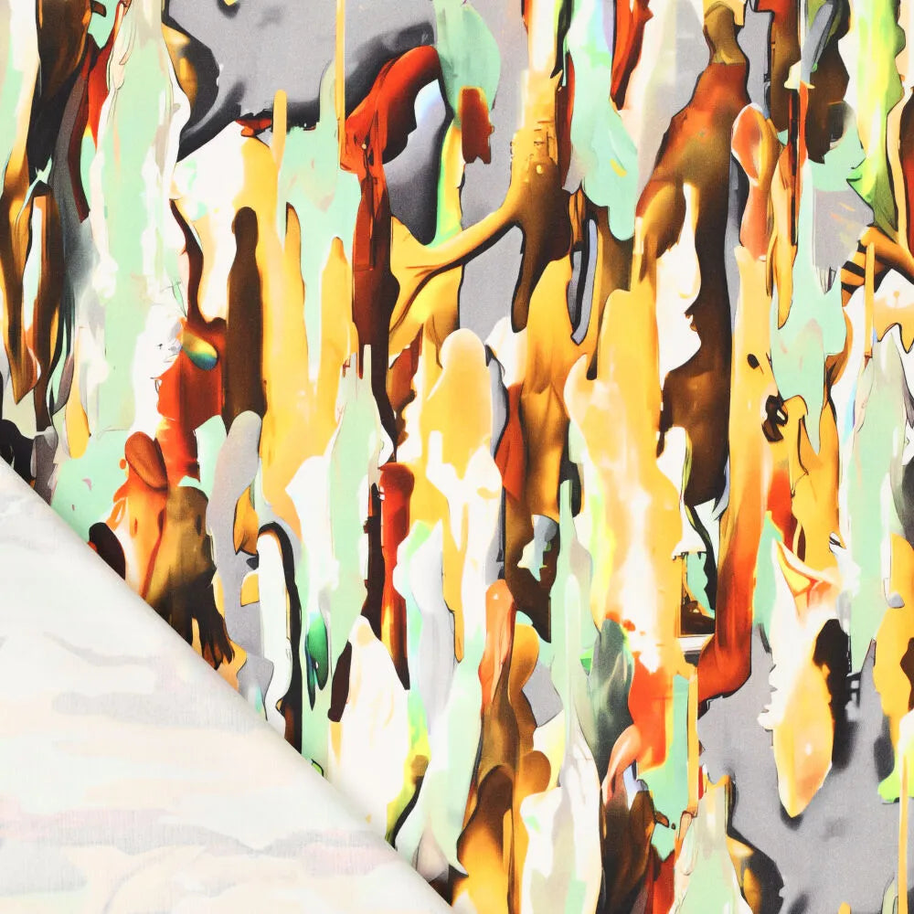 'artist's camo' printed stretch cotton woven, Oeko-Tex cert.