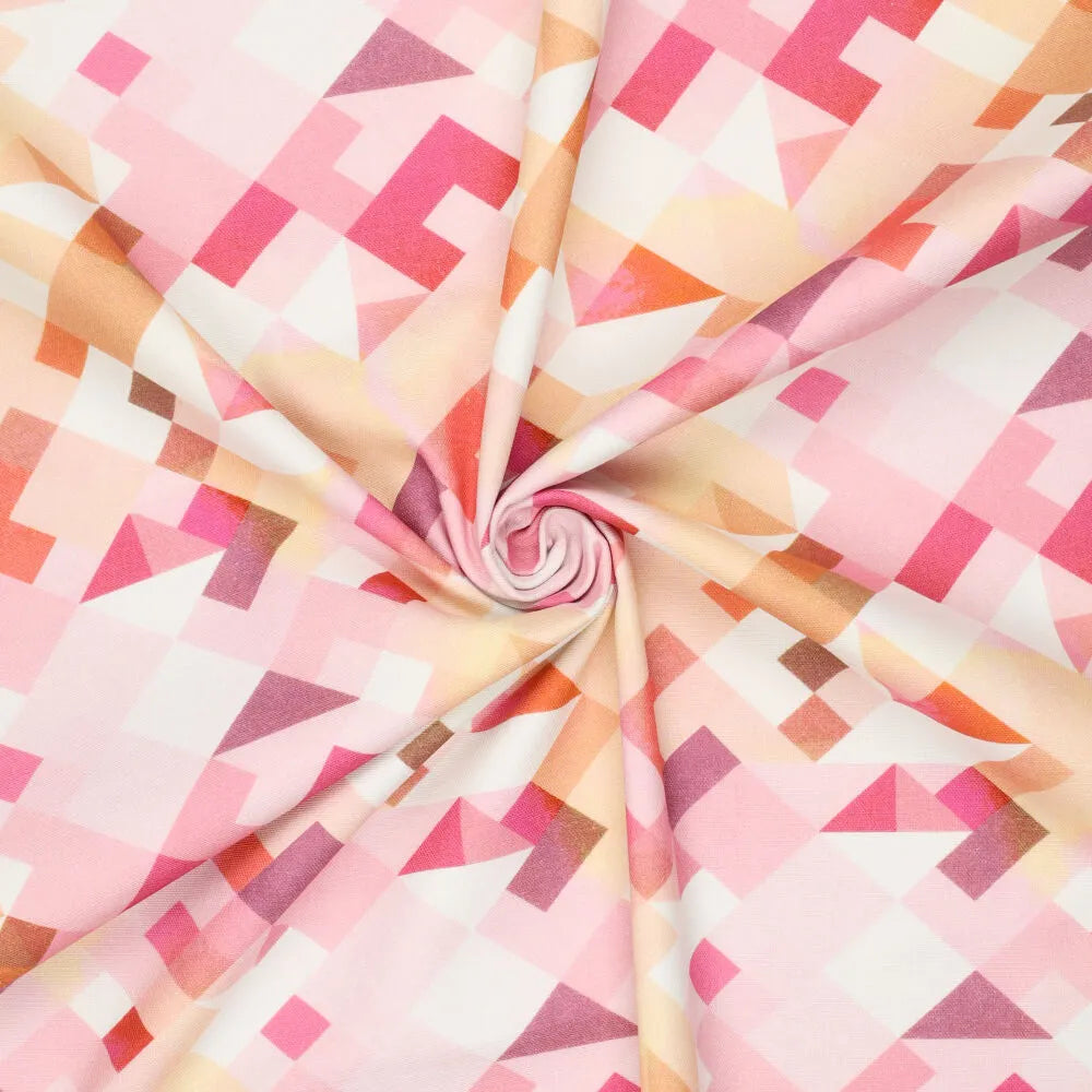 digital 'geo shortcake' cotton canvas, Oeko-Tex cert.