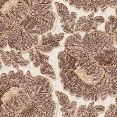 'cabbage rose' embroidered dressweight canvas - chestnut on natural