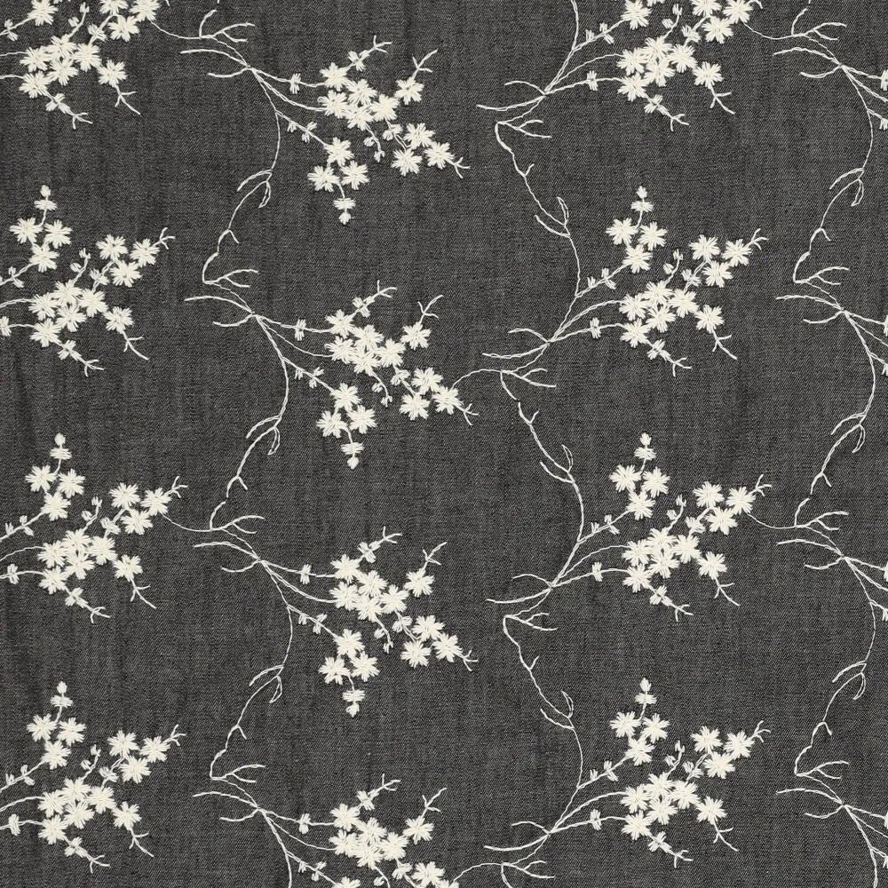 'baby's breath' embroidered lightweight denim - soft black
