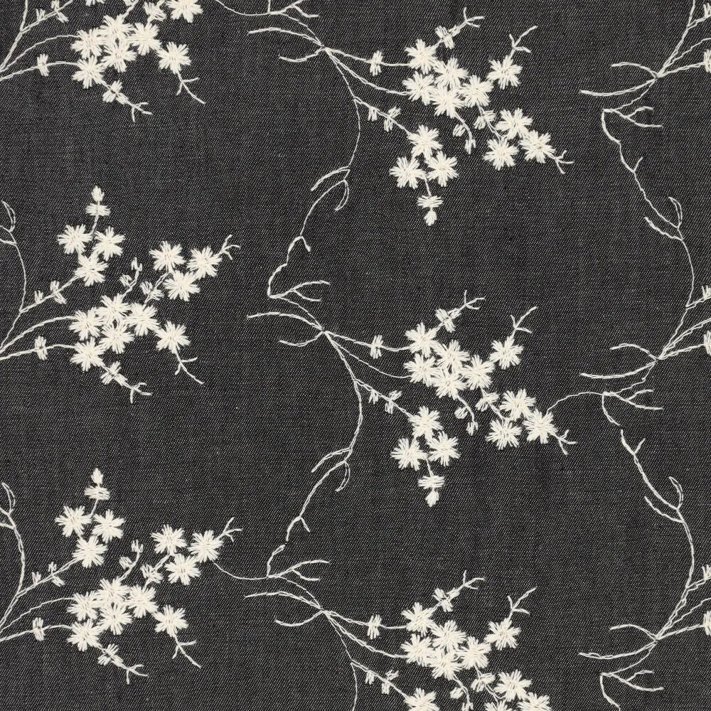 'baby's breath' embroidered lightweight denim - soft black