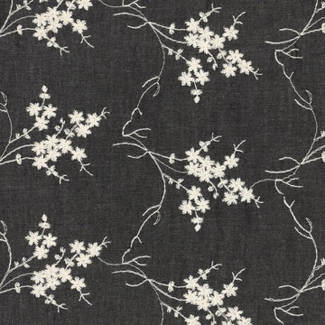 'baby's breath' embroidered lightweight denim - soft black