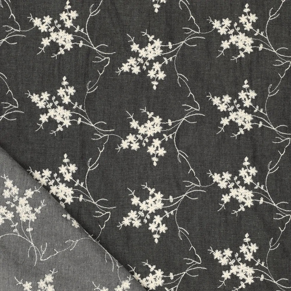 'baby's breath' embroidered lightweight denim - soft black