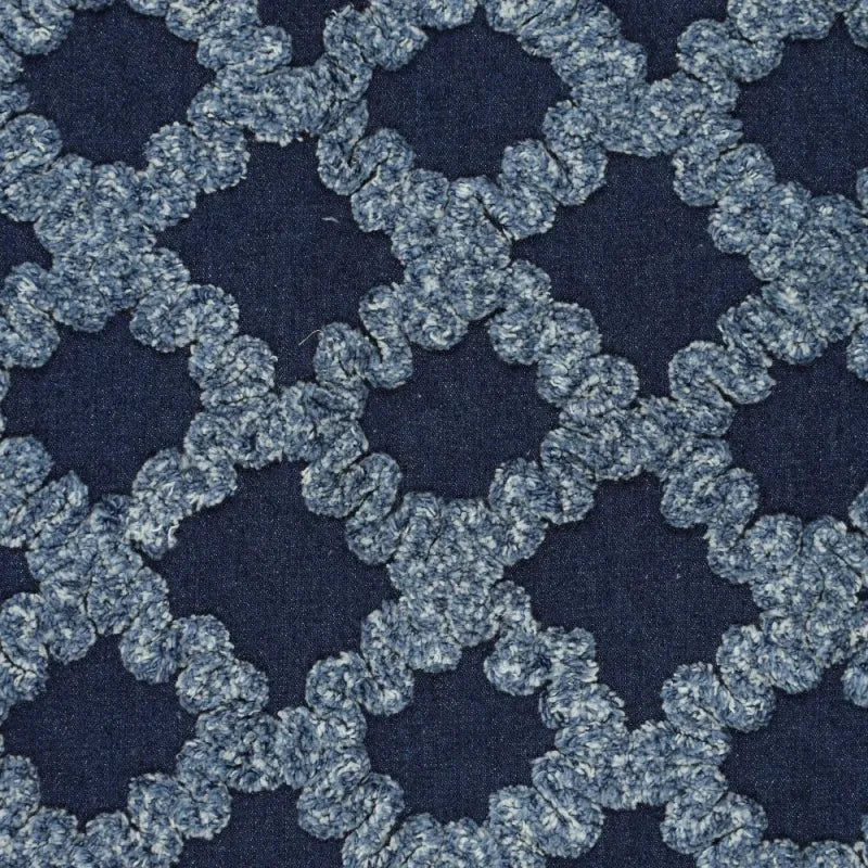 'ruffled lattice' all-cotton dimensional novelty denim, Oeko-Tex cert.