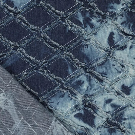 'diamond fringe' all-cotton dimensional novelty denim, Oeko-Tex cert.