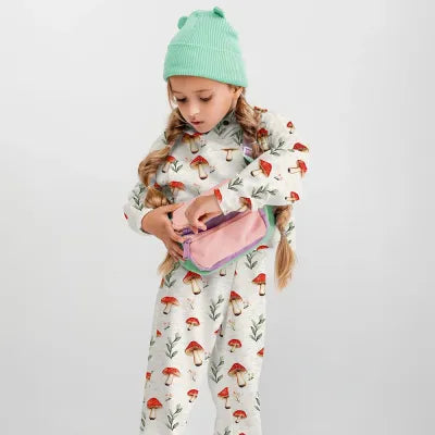 'tiny toadstools' fleece backed printed jogger