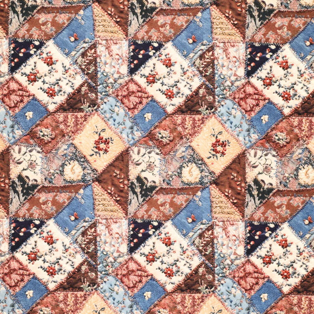 'rose patch' printed stretch cotton denim, Oeko-Tex cert