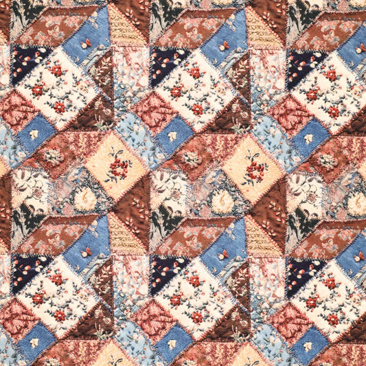 'rose patch' printed stretch cotton denim, Oeko-Tex cert