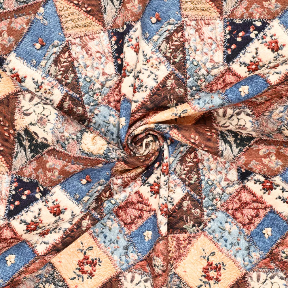 'rose patch' printed stretch cotton denim, Oeko-Tex cert