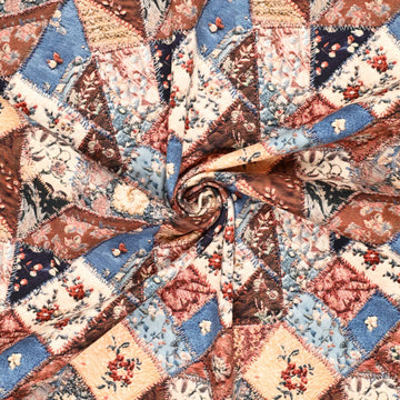 'rose patch' printed stretch cotton denim, Oeko-Tex cert