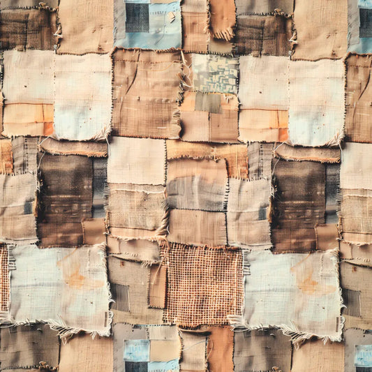 'tea washed patchwork' printed stretch cotton denim, Oeko-Tex cert
