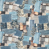 'denim patchwork' printed stretch cotton denim, Oeko-Tex cert
