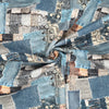 'denim patchwork' printed stretch cotton denim, Oeko-Tex cert
