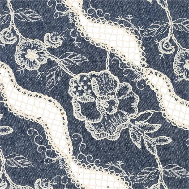 'milky way' embroidered, sequined denim - indigo