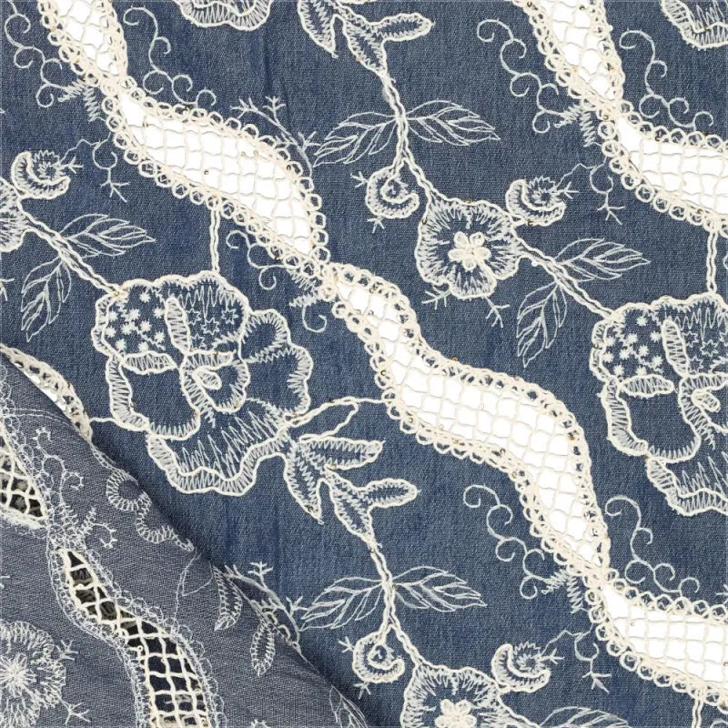 'milky way' embroidered, sequined denim - indigo