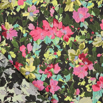 'spring awakening' woven brocade - multi on black