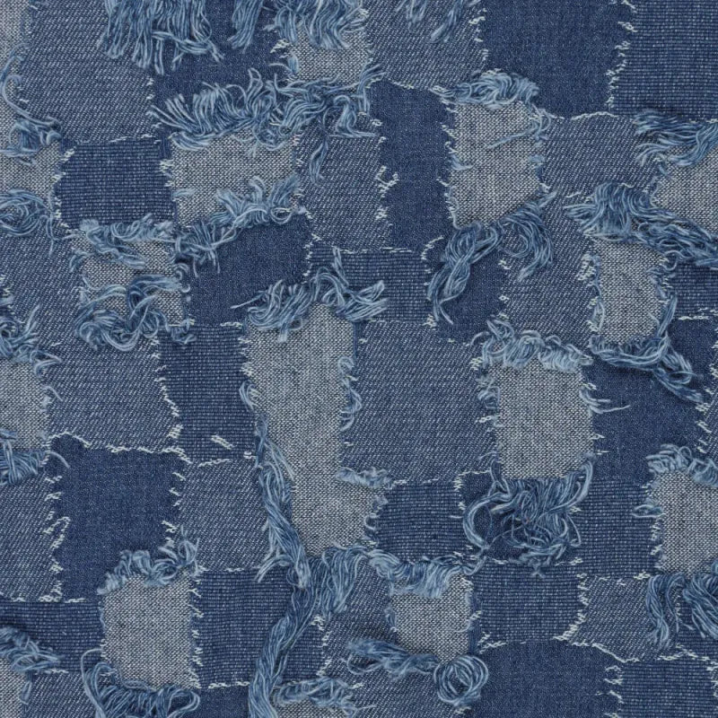 'patchwork' all-cotton dimensional novelty denim, Oeko-Tex cert.