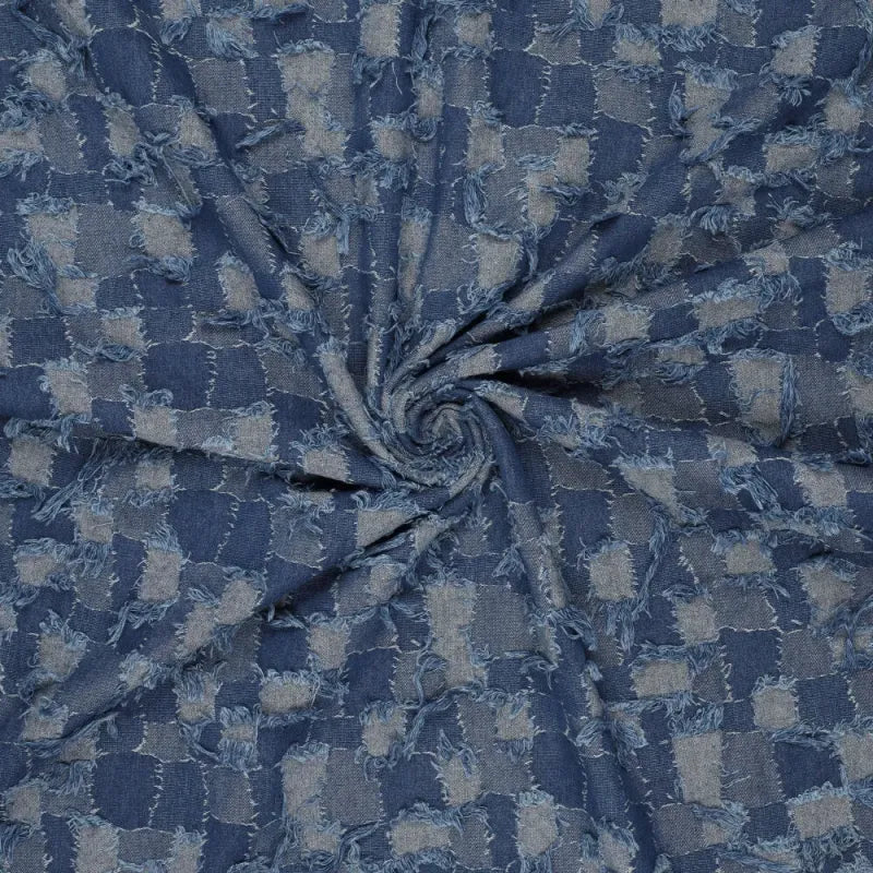 'patchwork' all-cotton dimensional novelty denim, Oeko-Tex cert.