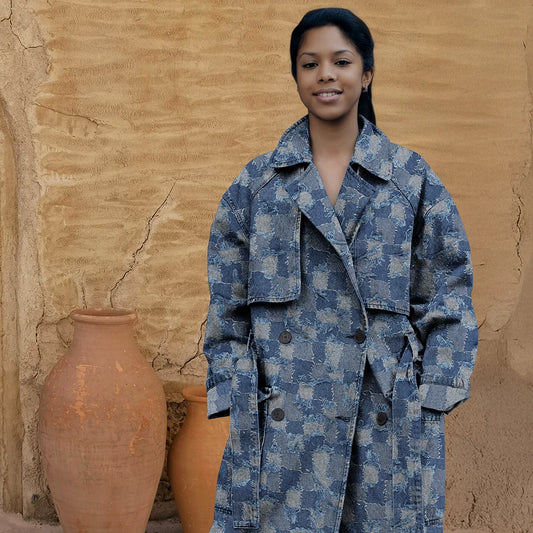 'patchwork' all-cotton dimensional novelty denim, Oeko-Tex cert.