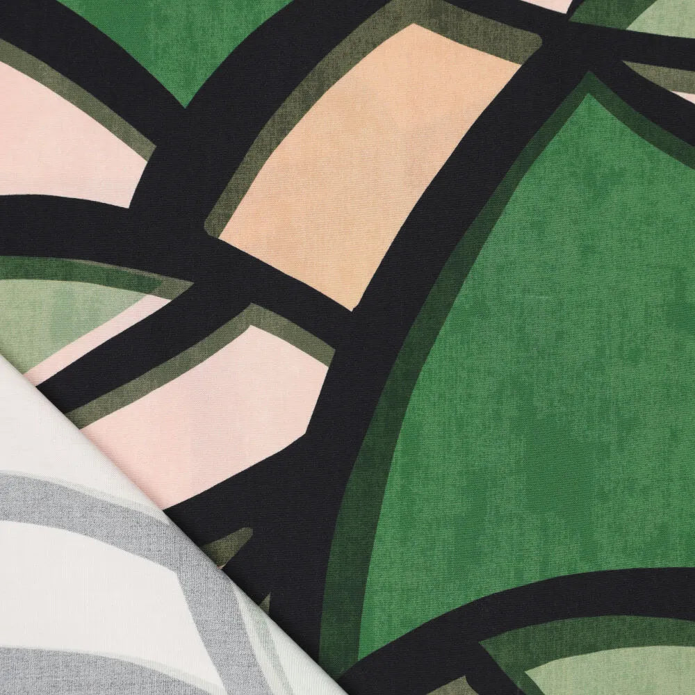 'abstract leaves' stretch viscose poplin - green