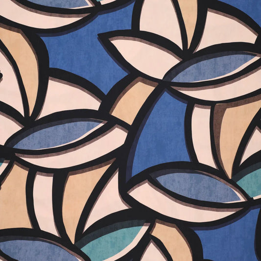 'abstract leaves' stretch viscose poplin - blue