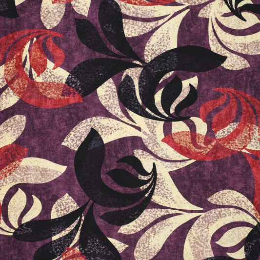 'pressed leaves' drapey viscose stretch twill - plum
