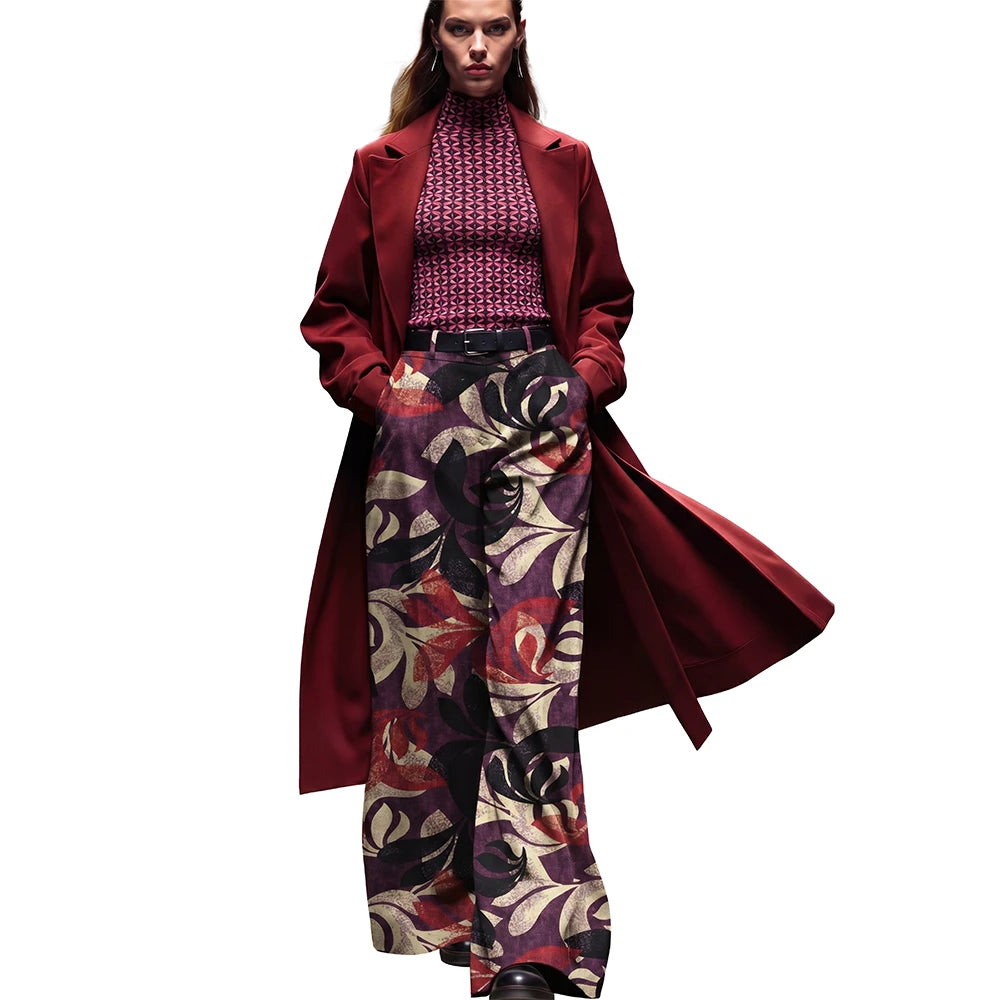 'pressed leaves' drapey viscose stretch twill - plum