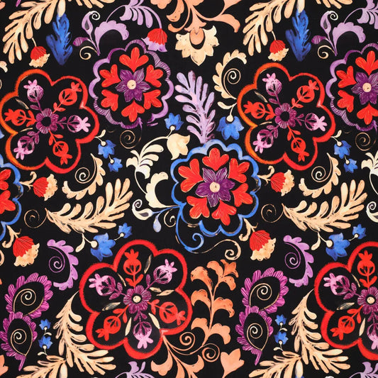 'ornamental' stretch viscose woven - red
