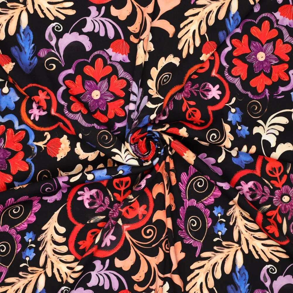 'ornamental' stretch viscose woven - red