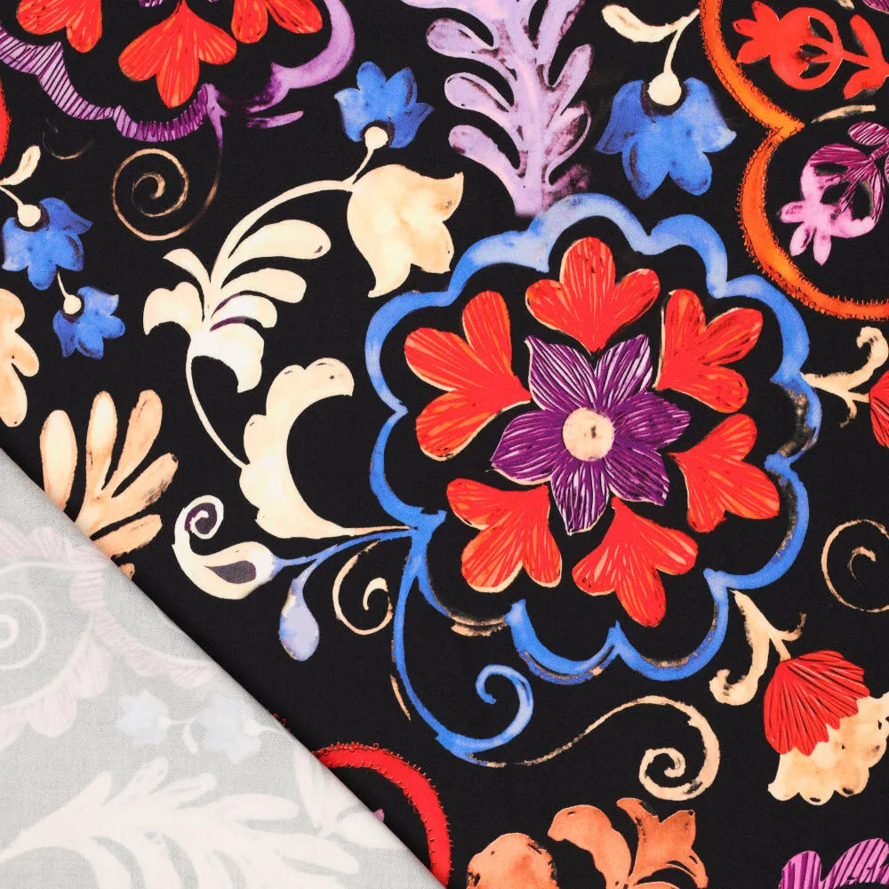 'ornamental' stretch viscose woven - red