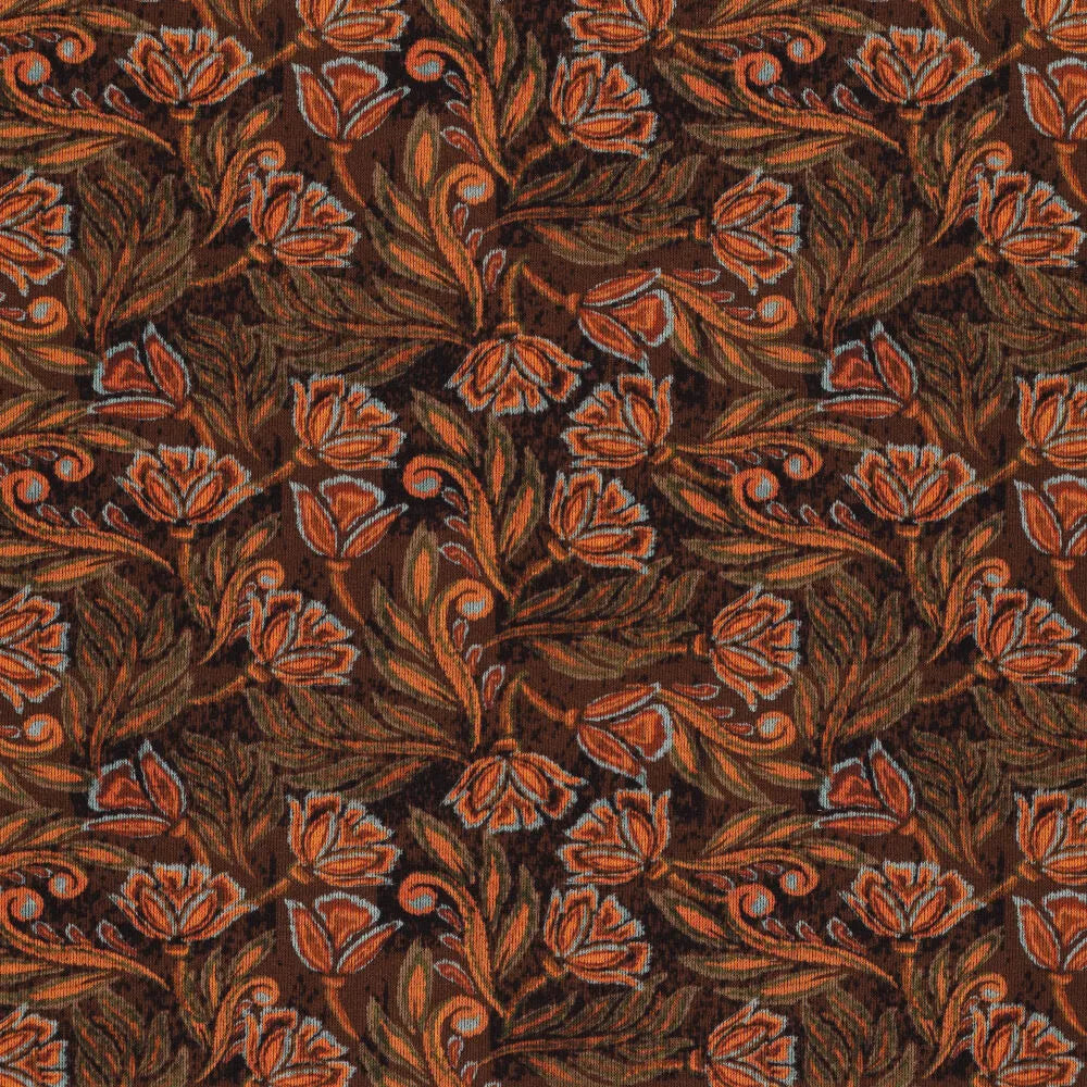 'block print floral' drapey viscose blend doubleknit, Oeko-Tex cert. - spice