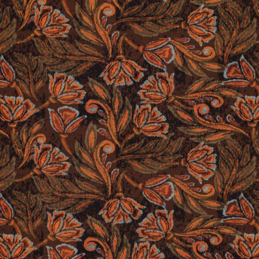 'block print floral' drapey viscose blend doubleknit, Oeko-Tex cert. - spice