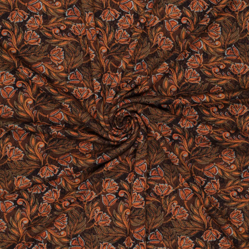 'block print floral' drapey viscose blend doubleknit, Oeko-Tex cert. - spice
